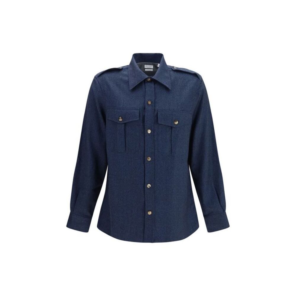 Brunello Cucinelli Blue Wool Oves Aries Men's Shirt
